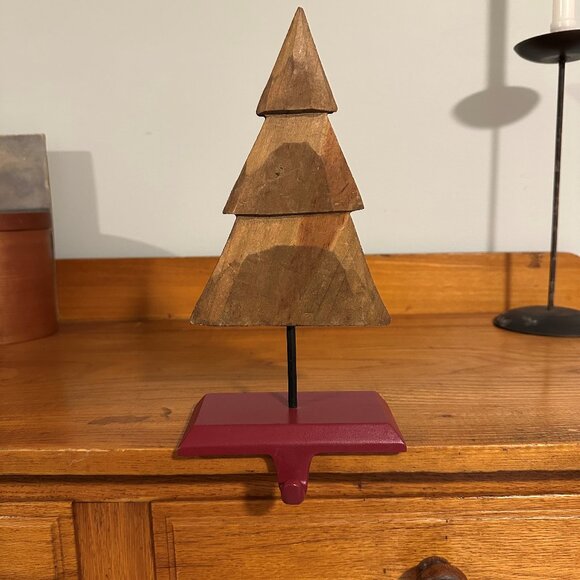 Primitive  Wood Christmas Tree Stocking Holder - Picture 1 of 7